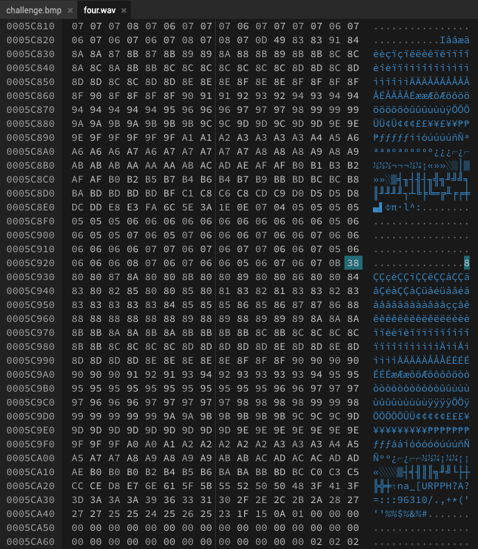 Screenshot of the hex dump of four.wav